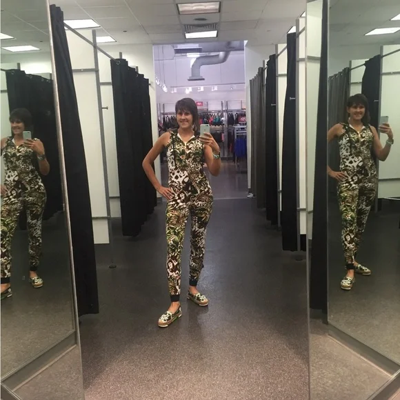 bebe Green Leopard Tropical Print Jumpsuit - Picture 5 of 11